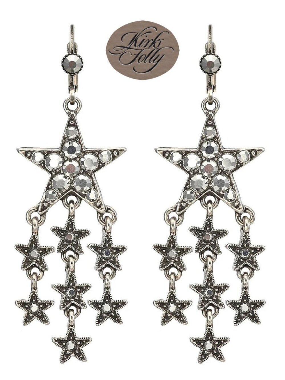 KIRKS FOLLY Magickal 𝑺𝒕𝒂𝒓 𝑺𝒉𝒐𝒘𝒆𝒓 Leverback Earrings Silver Pl Oxide